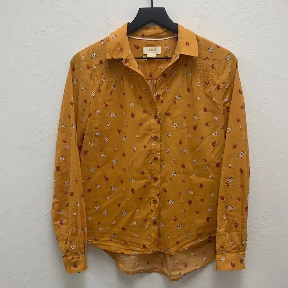 Anthropologie Maeve Yellow Phyllis Floral Top Size 0 - Picture 2 of 8